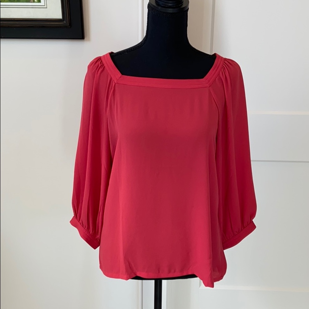 Loft Square Neck 3/4 Sleeve Top in Red XS